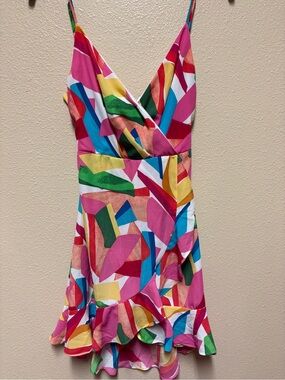 Timing Multicolor Pink Blue Green Abstract Dress